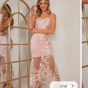 Chi Chi London Floral Embroidered Pink Dress